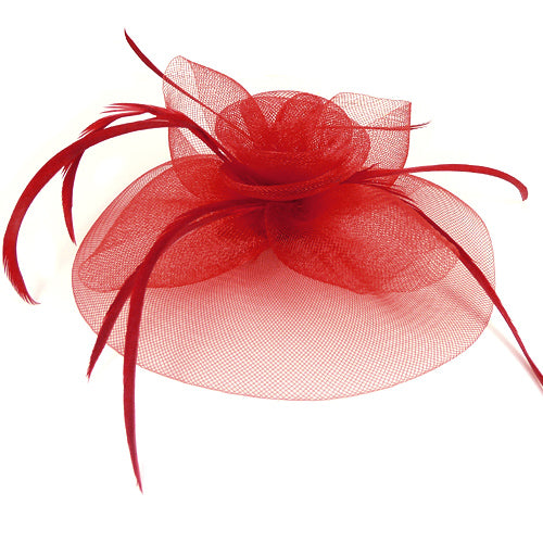 Rød Fascinator - Hat med Blomst og Fjer