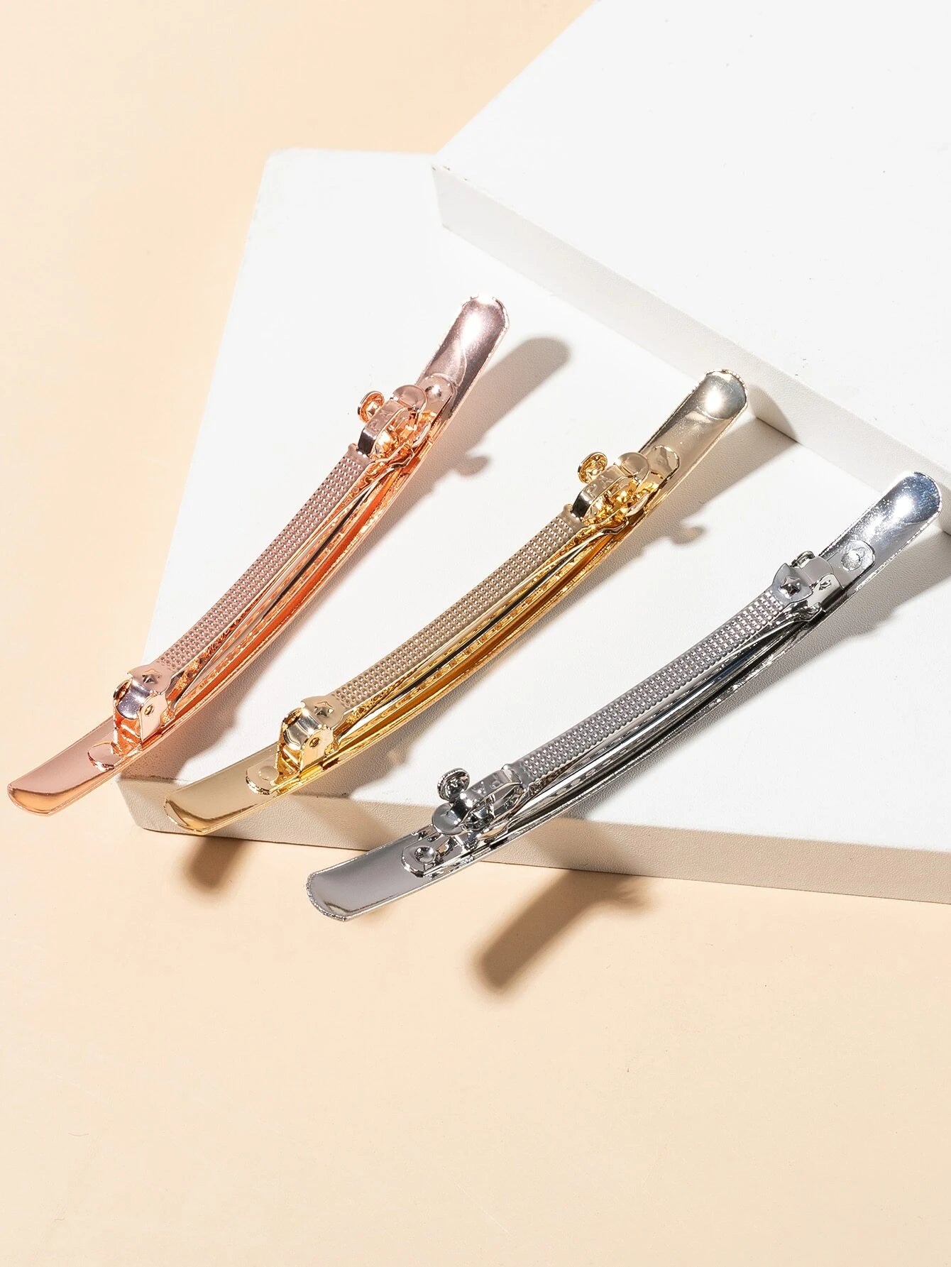 Sæt med 3 Patent Hårspænder - i Guld, Sølv & Rosa Guld