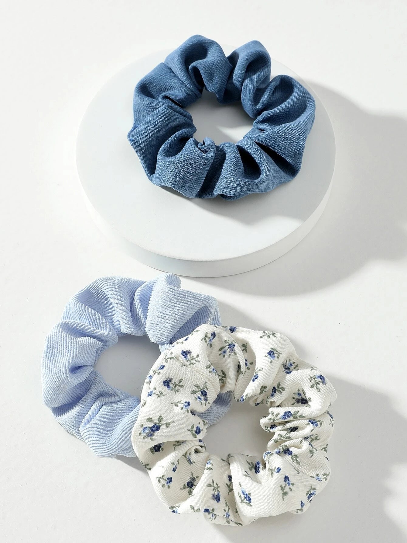 3 Stk Scrunchies - i Blå & Blomsterprint