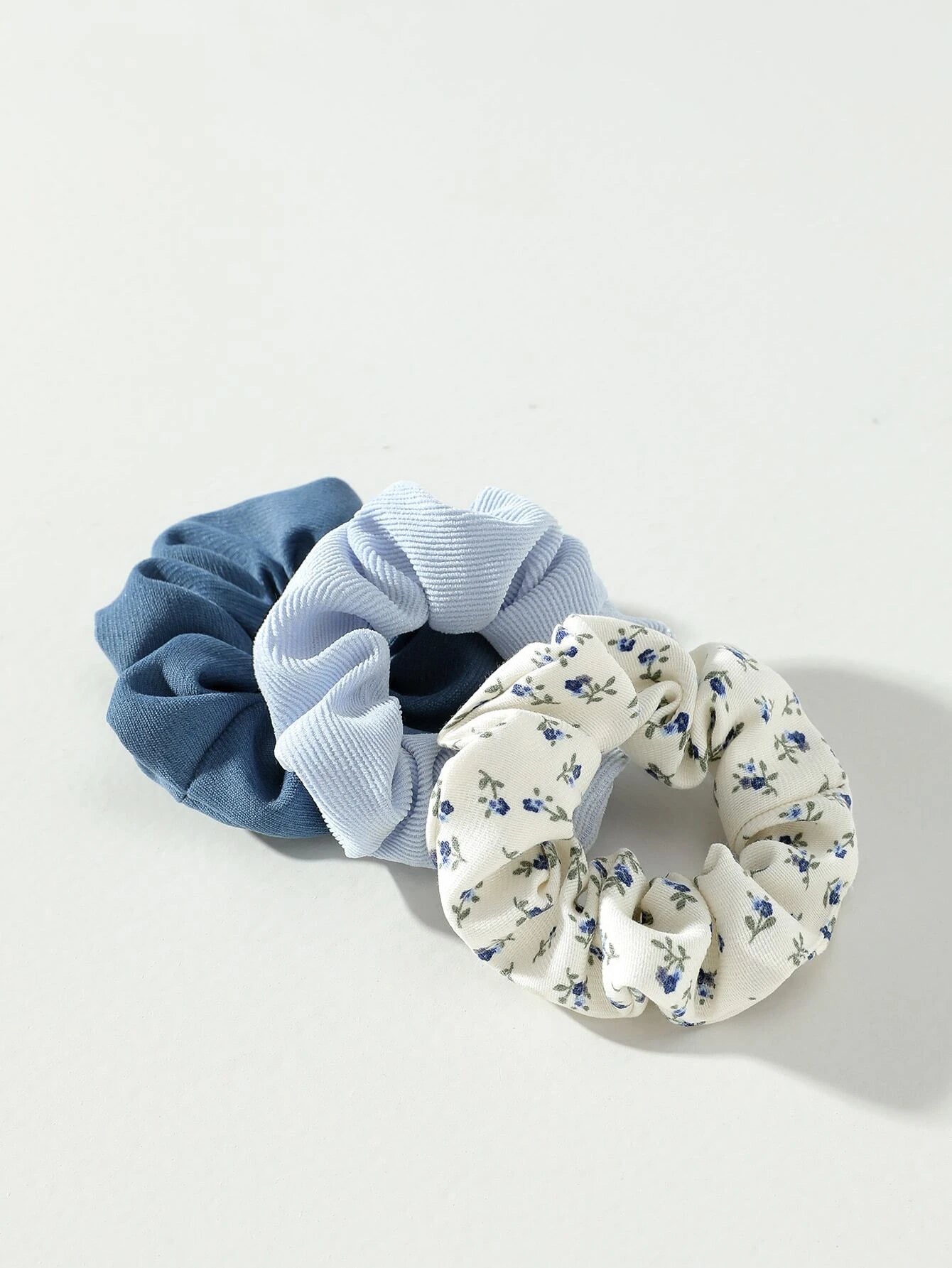 3 Stk Scrunchies - i Blå & Blomsterprint