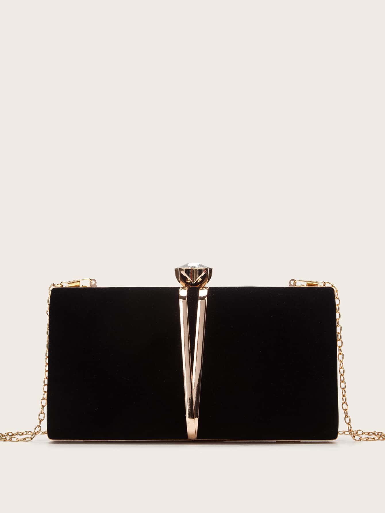 Sort Clutch Taske - Velour Hardcase med Gylden Rammelås