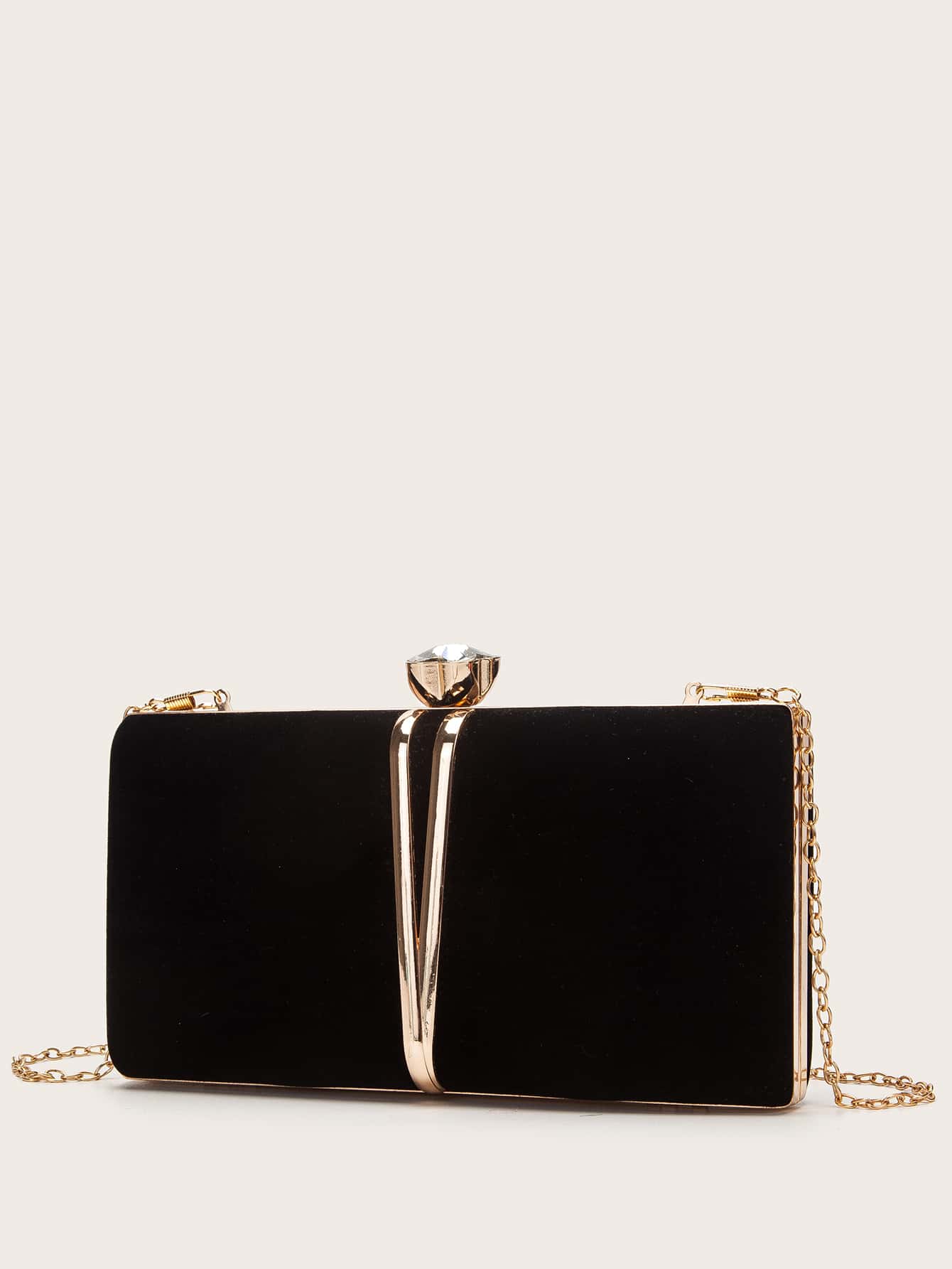 Sort Clutch Taske - Velour Hardcase med Gylden Rammelås