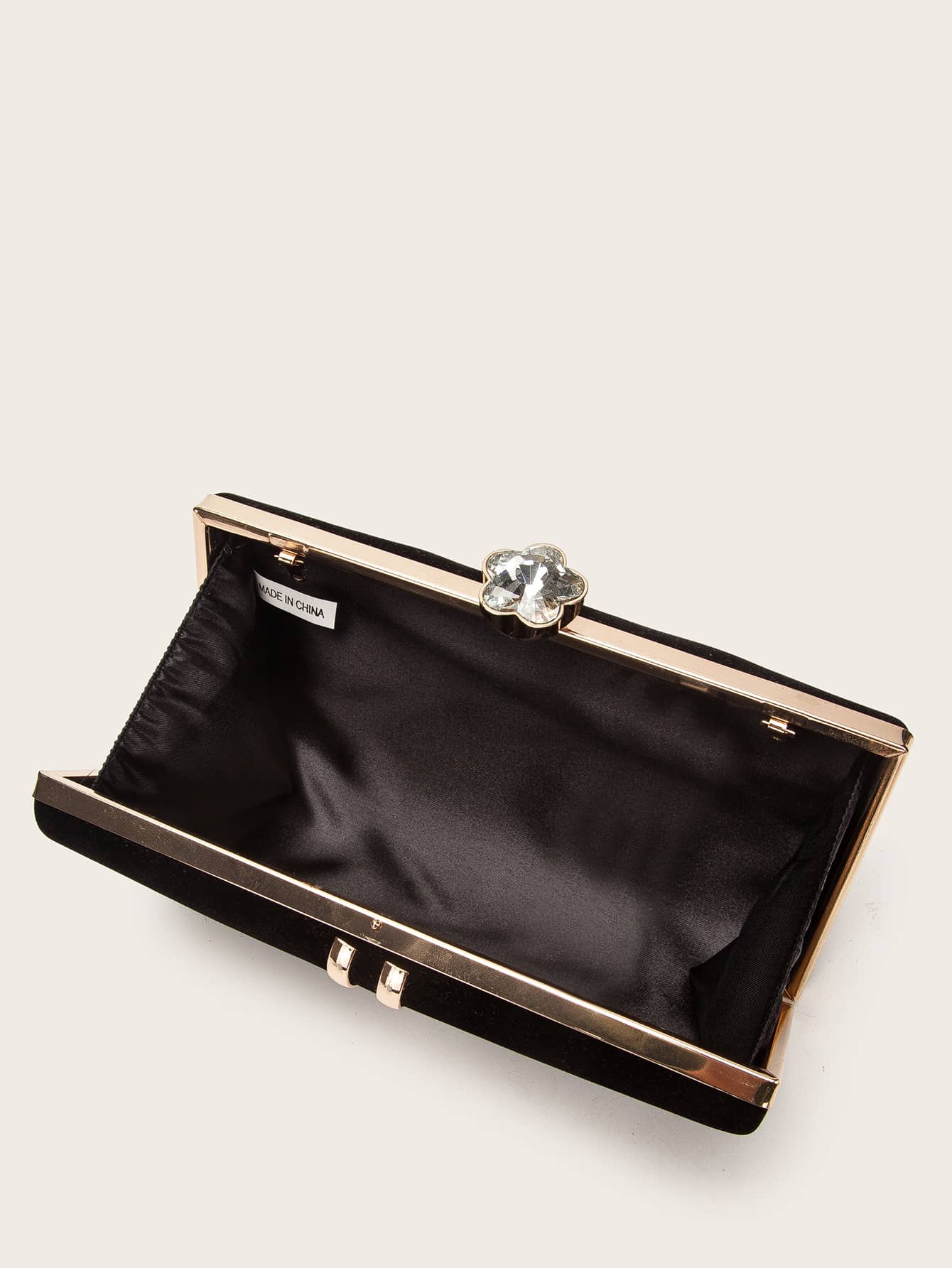 Sort Clutch Taske - Velour Hardcase med Gylden Rammelås