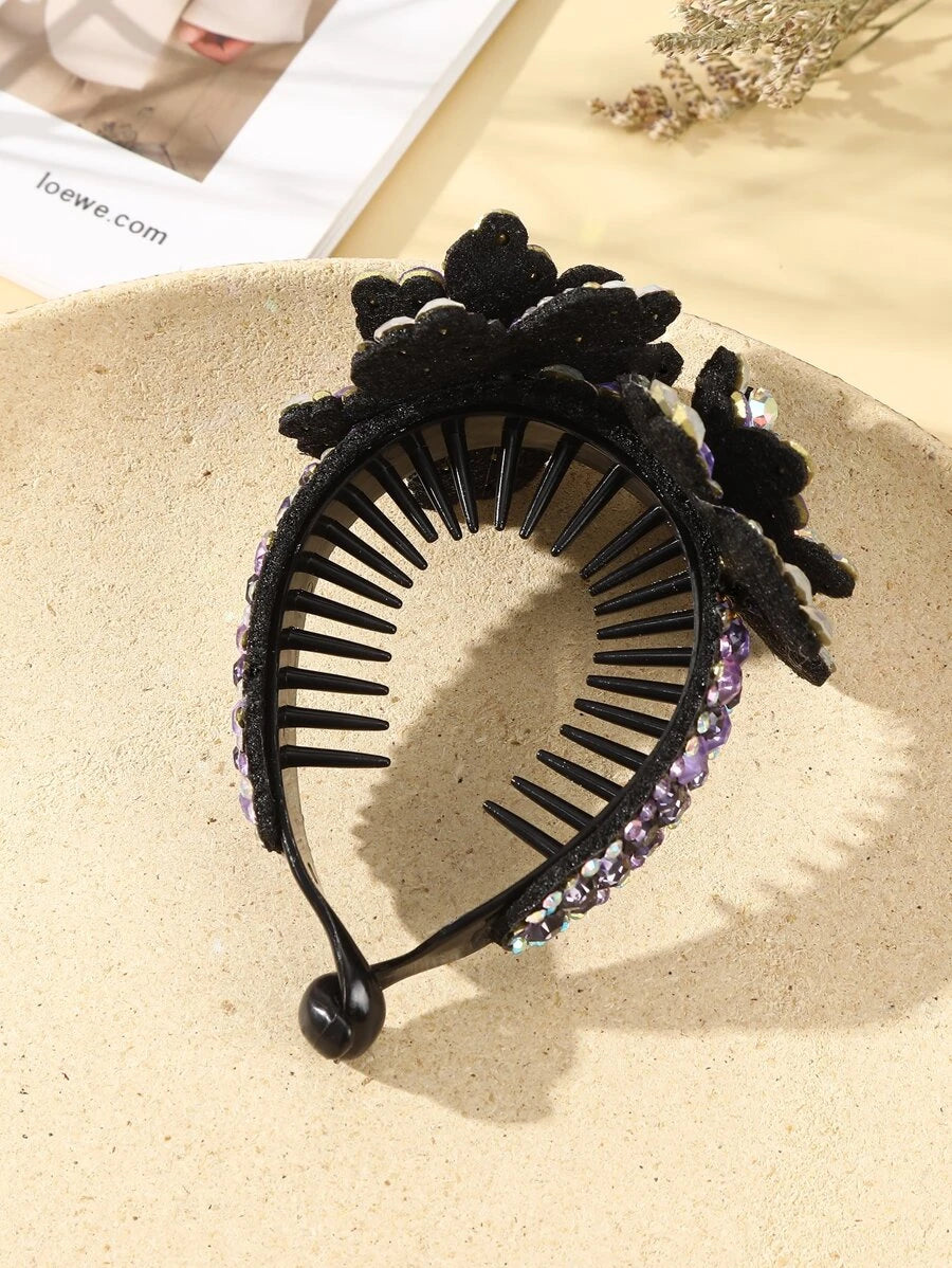 Hair Clip with Flowers & Pearls - in Purple Colors
