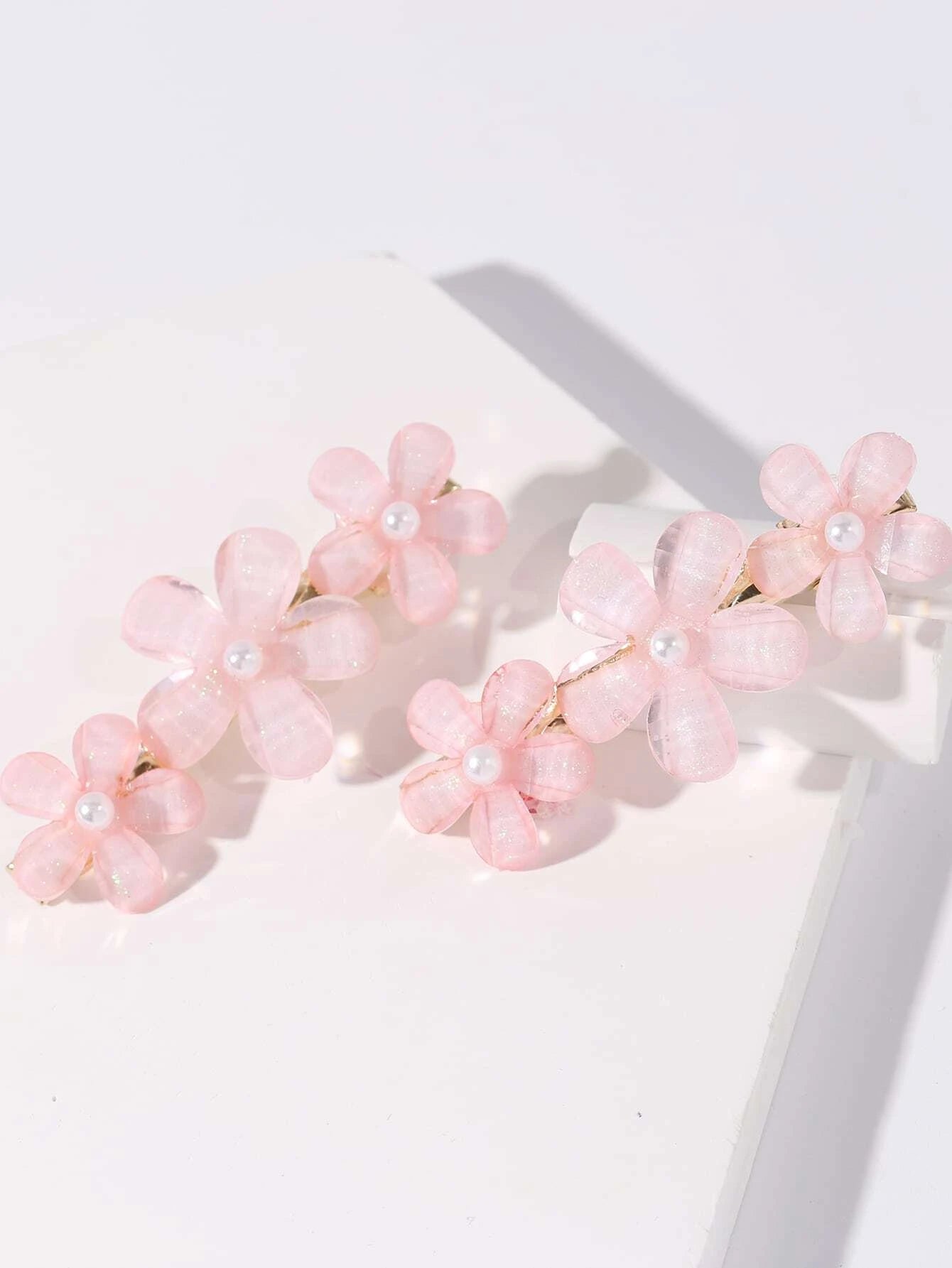 Golden Hair Clips with Pink Flower Beads