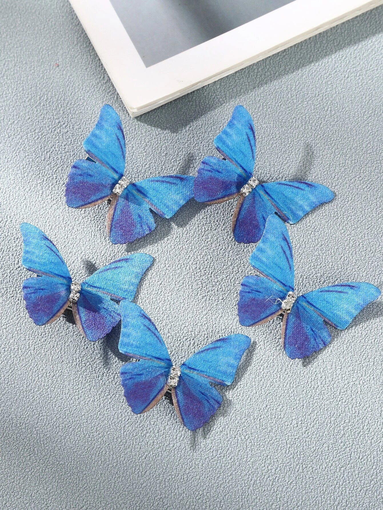5 Butterfly Hair Clips in Blue Colors