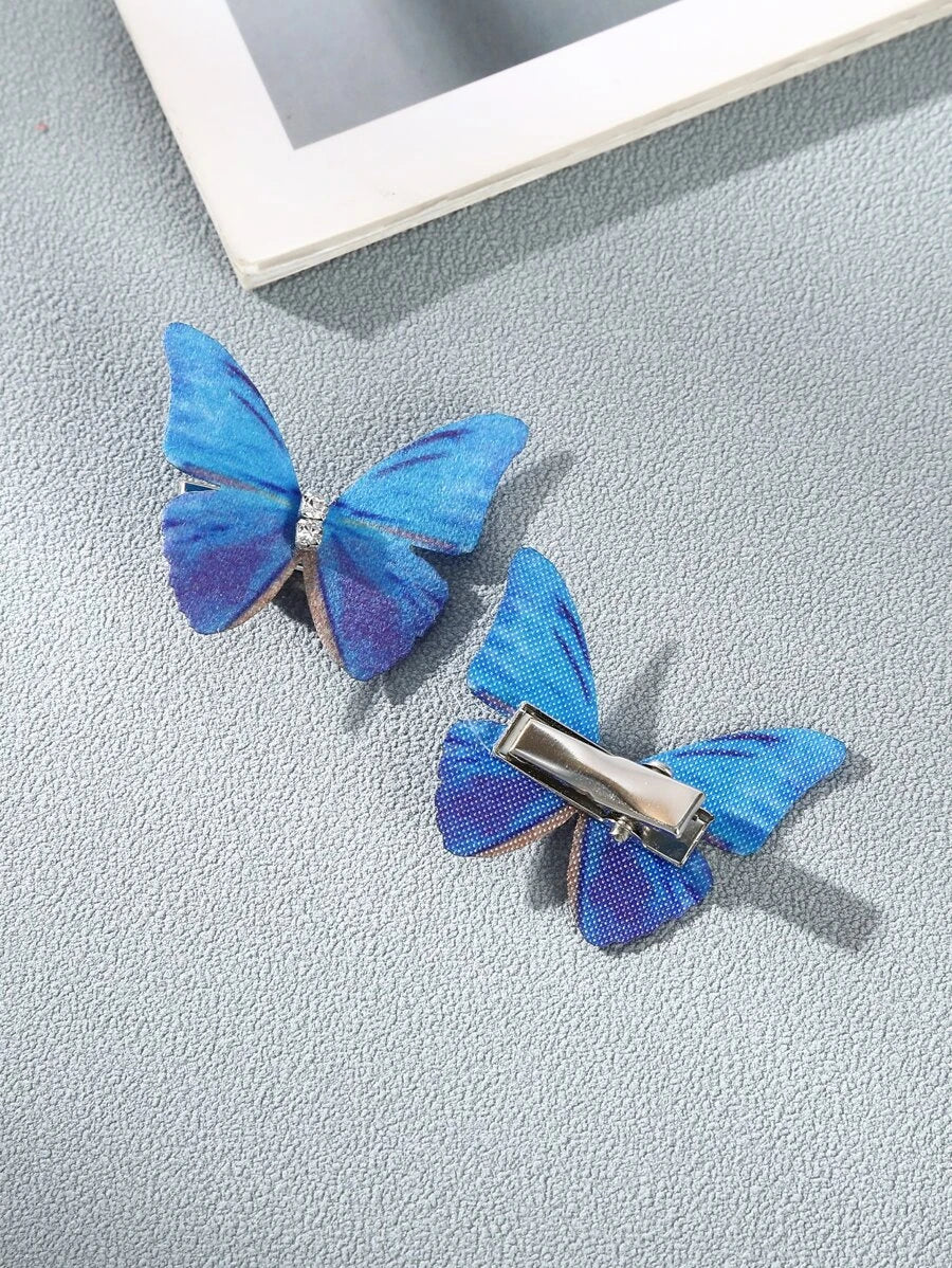 5 Butterfly Hair Clips in Blue Colors