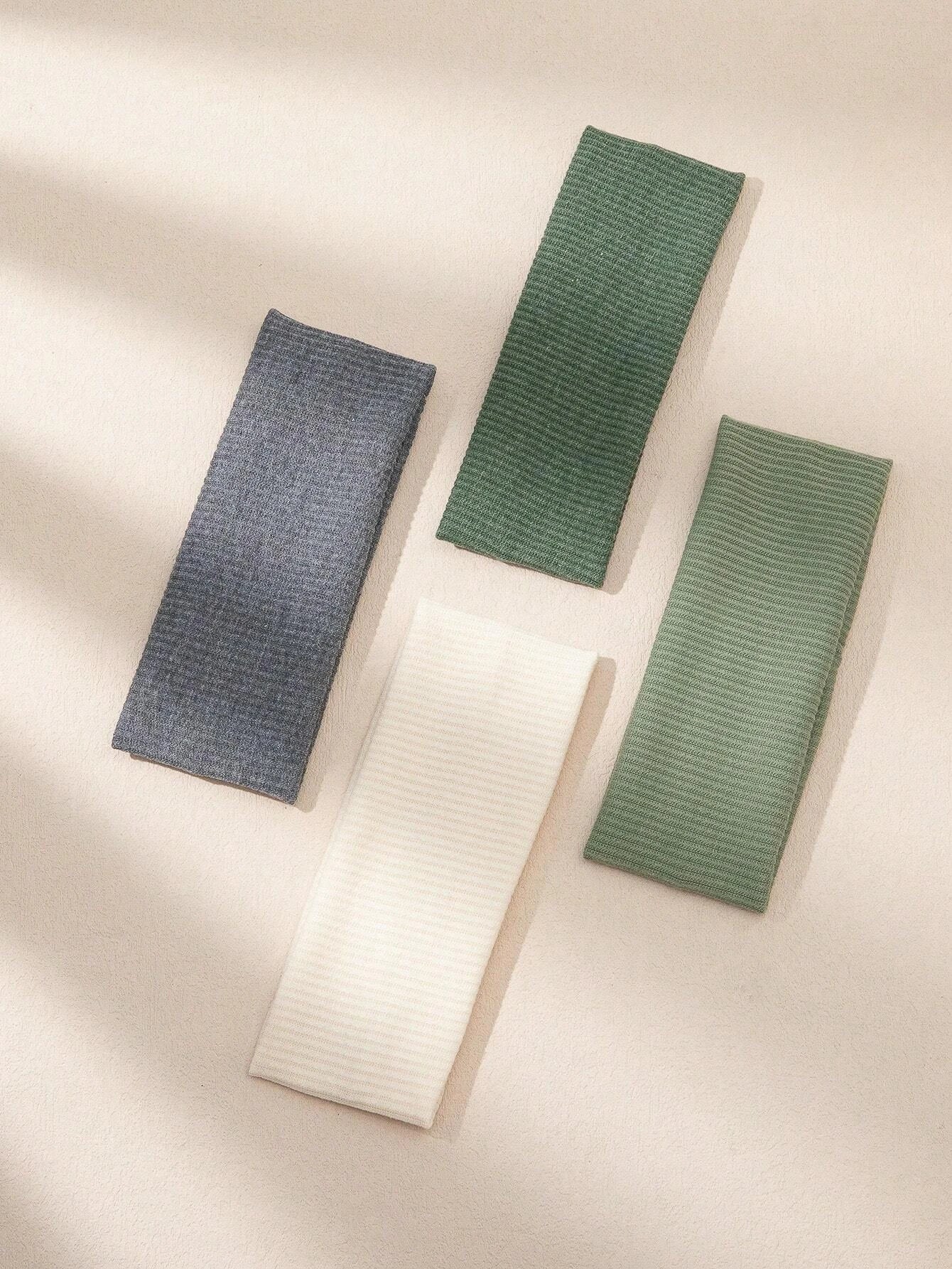 4 Stk Brede Hårbånd i - Ribstrik i Fine Farver