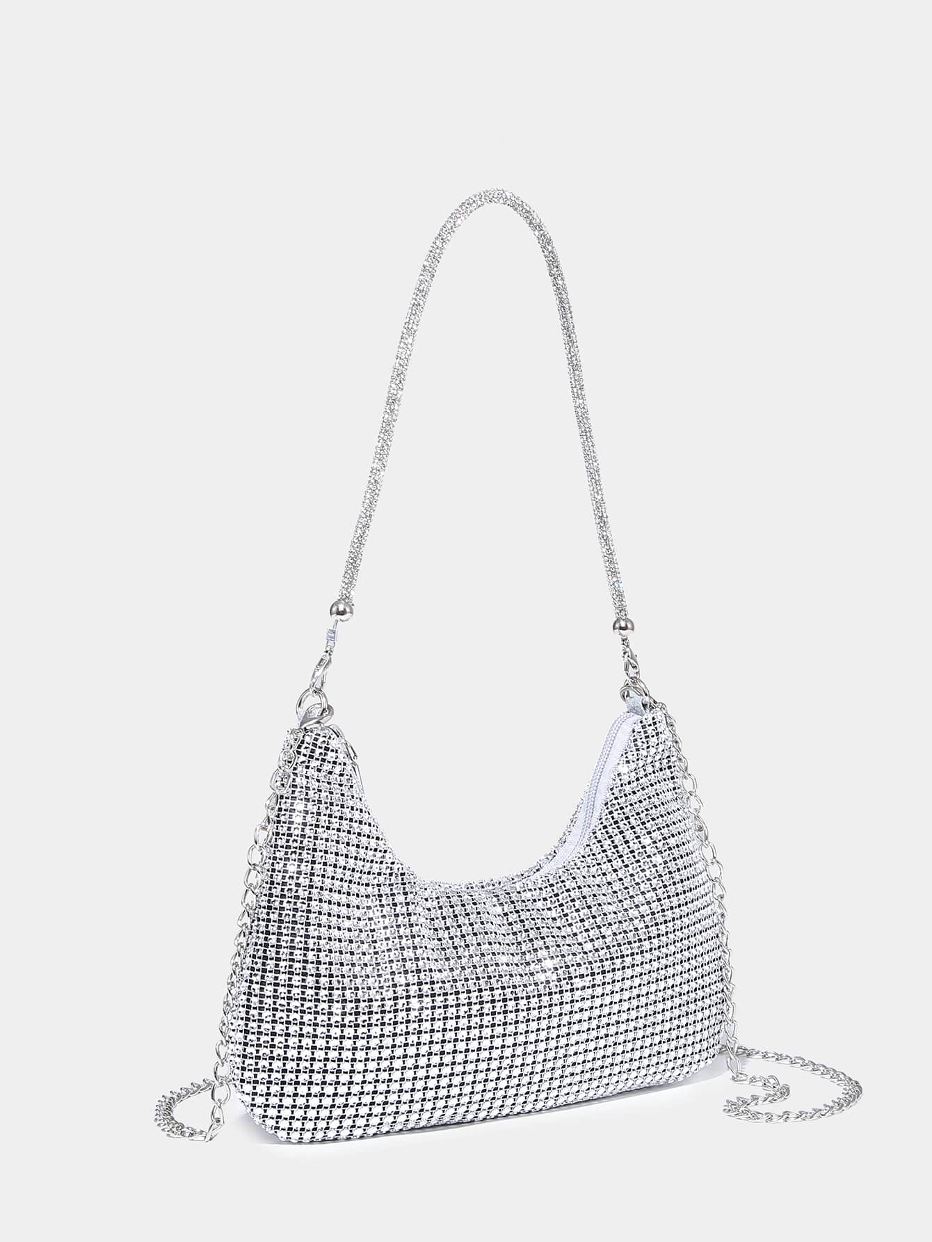 Sølv Clutch Taske med Perler & Glans
