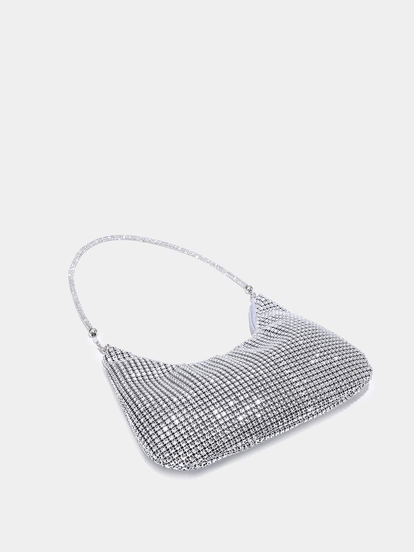 Sølv Clutch Taske med Perler & Glans