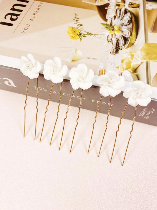 5 Gyldne HÄrnÄle med Hvide Perle Blomster