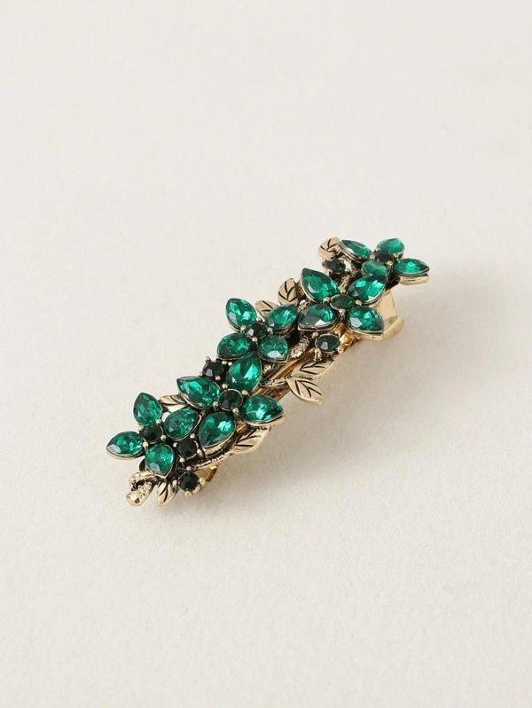 Golden Patent Buckle with Flowers & Pearls - in Green