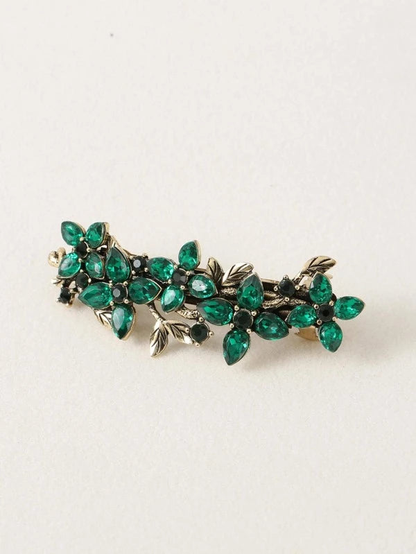 Golden Patent Buckle with Flowers & Pearls - in Green