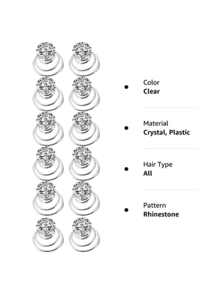 12 Hair Spirals with Clear Crystal Beads