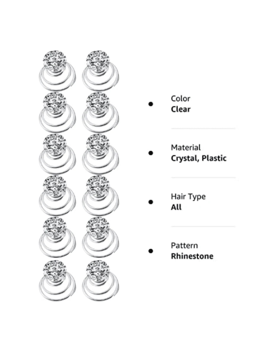 12 Hårspiraler med Klare Krystalperler
