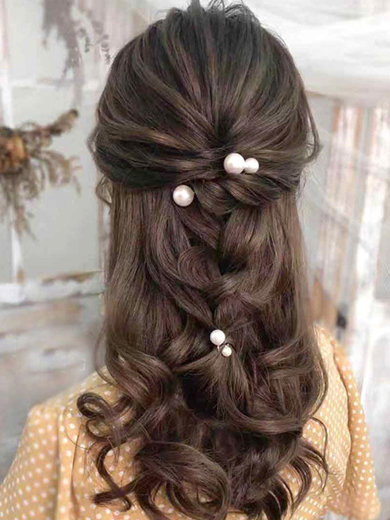 16 Stk Sølv Hårnåle med Store Hvide Perler - i 4 Størrelser