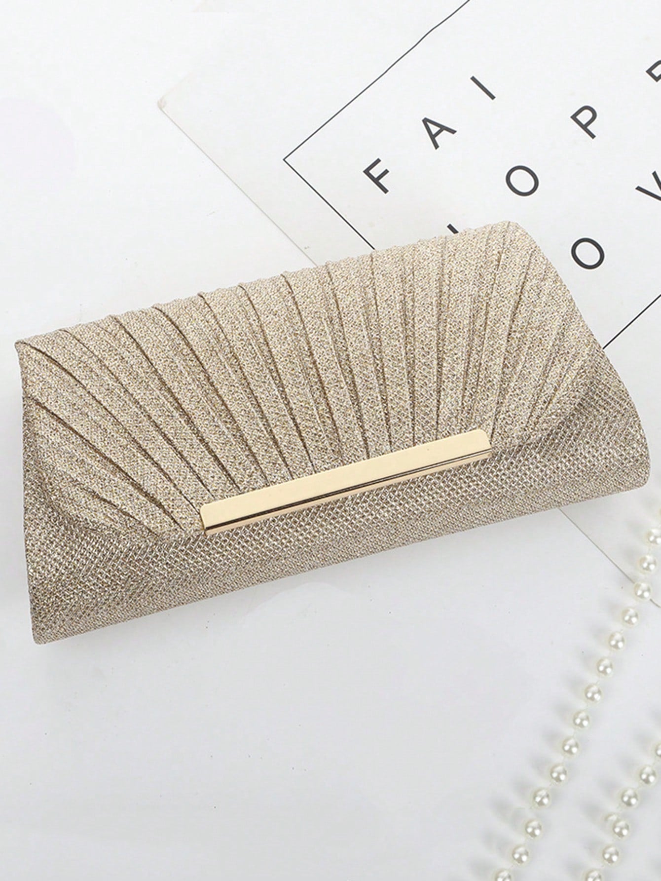Clutch Taske i Champagne med Glitter