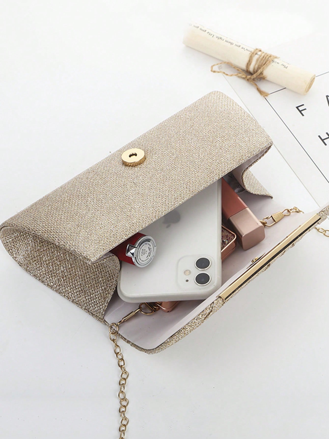 Clutch Taske i Champagne med Glitter