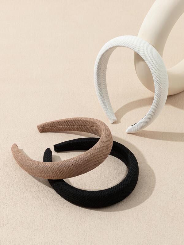3 Pcs Padded Hair Hoops - in Black, Brown & White