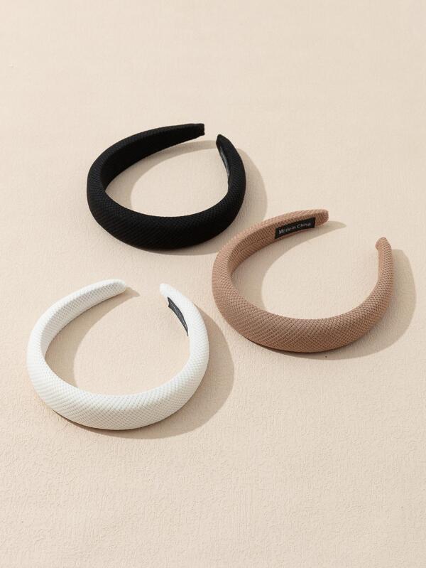 3 Pcs Padded Hair Hoops - in Black, Brown & White