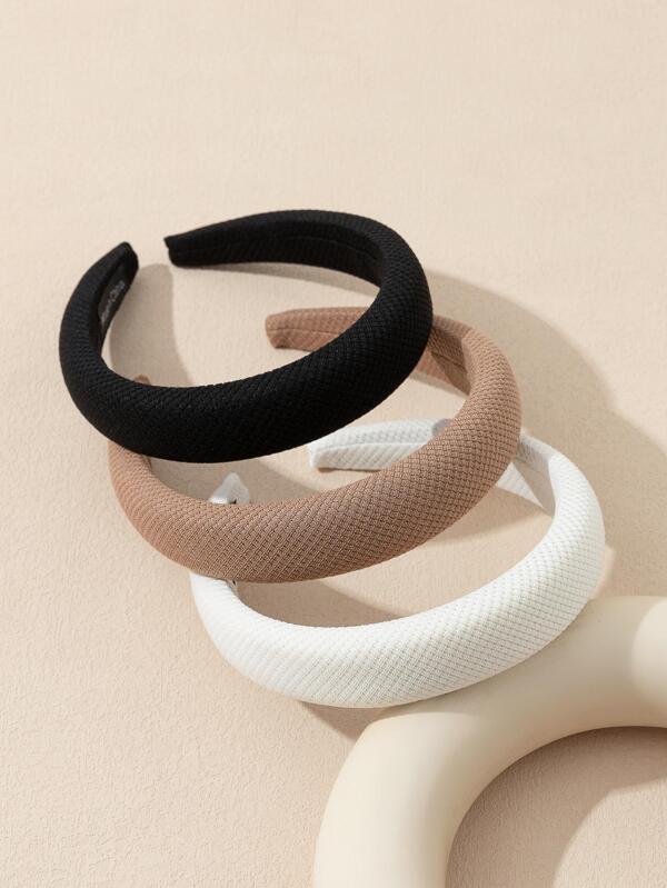 3 Pcs Padded Hair Hoops - in Black, Brown & White