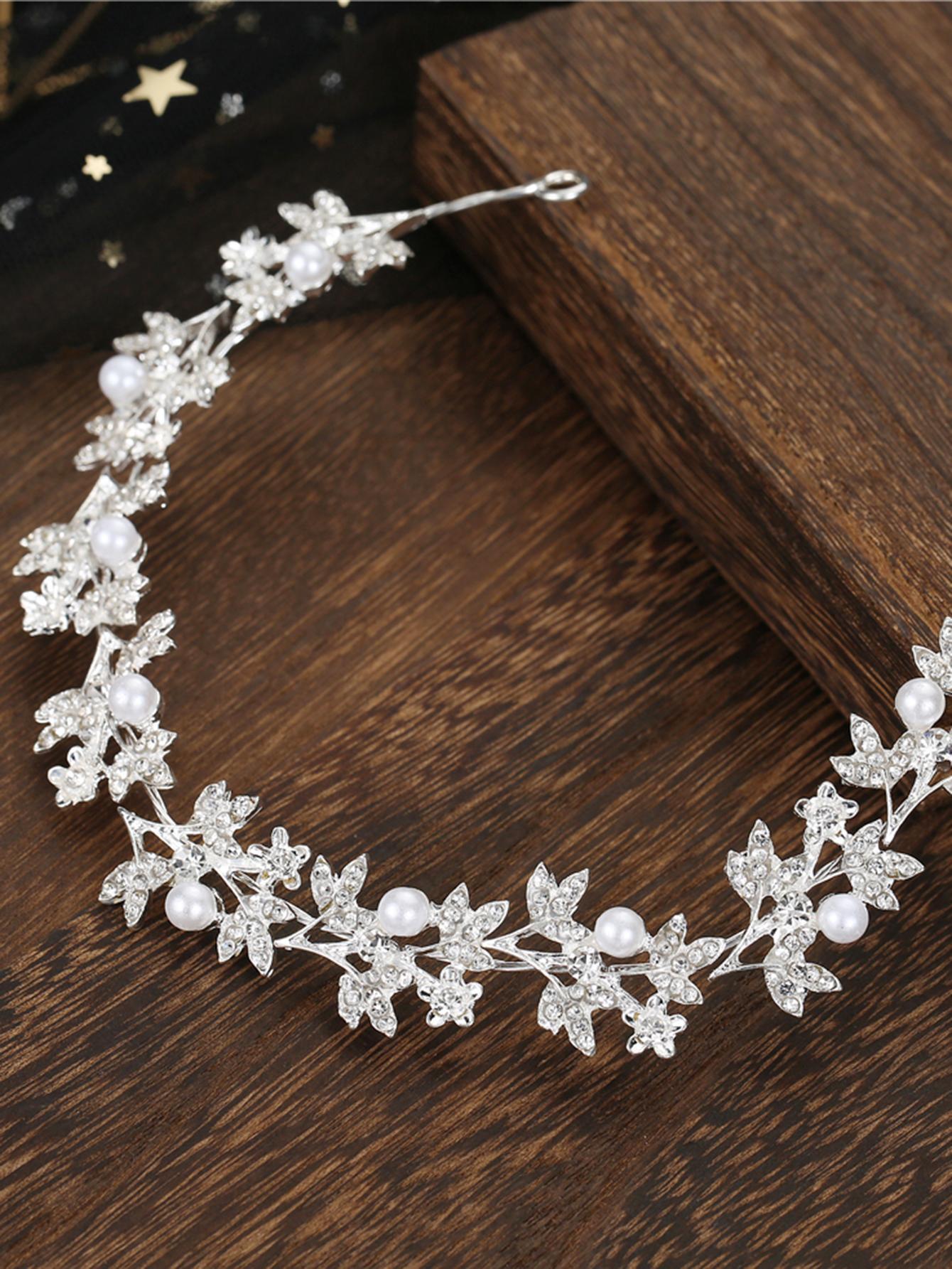 Sølv-Krystal Hårsmykke med Blomster / Diadem