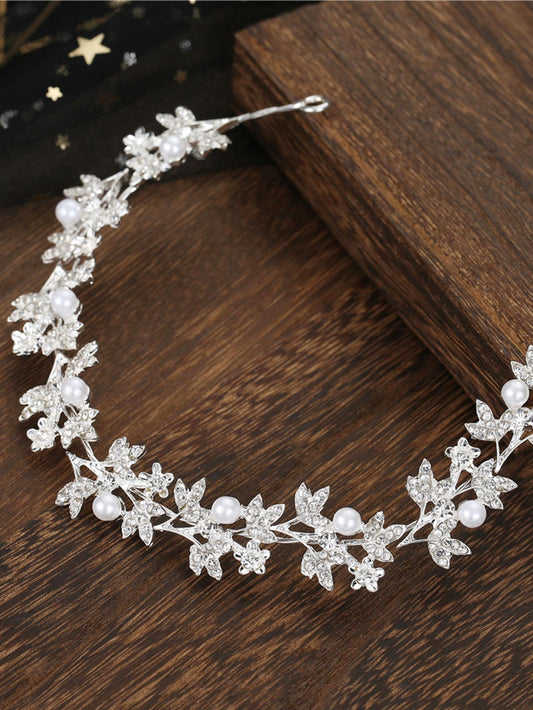 SÞlv-Krystal HÄrsmykke med Blomster / Diadem