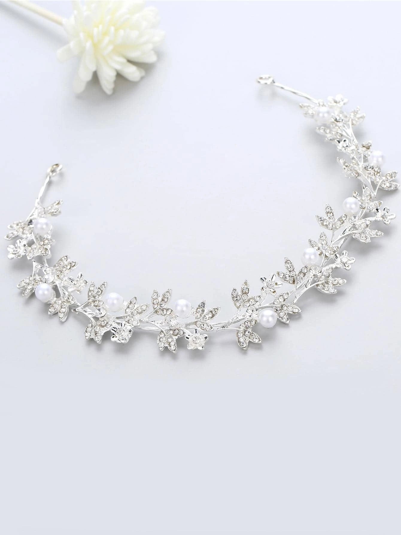 Sølv-Krystal Hårsmykke med Blomster / Diadem