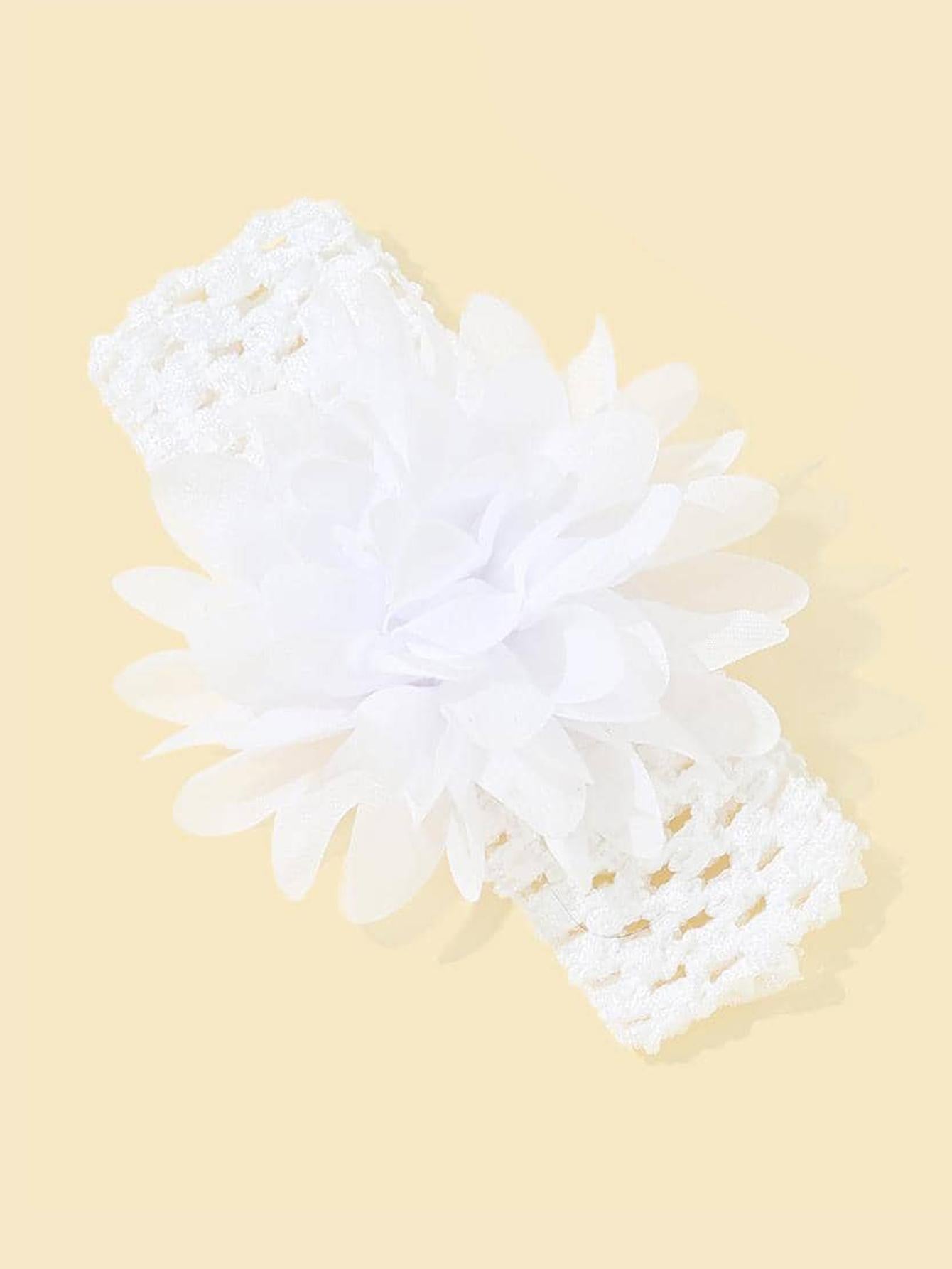 Baby Hårbånd - Hvid Blomst på Elastisk Blonde-Hårbånd - SofiaGaver.dk