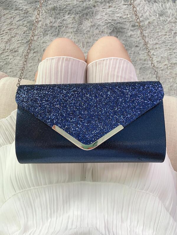 Blå Clutch med Glitter & Sølvkant