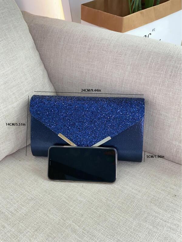 Blå Clutch med Glitter & Sølvkant