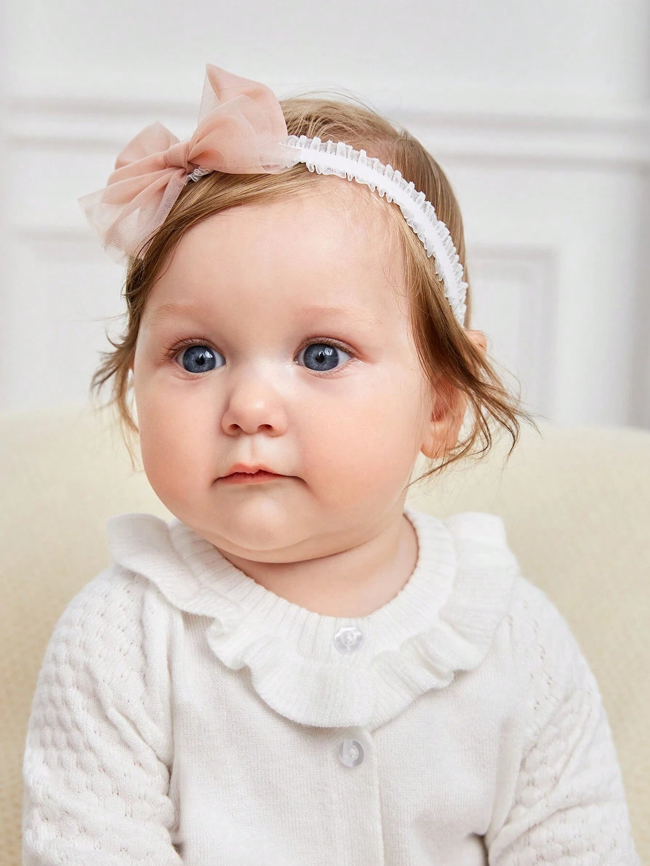 2 Stk Baby Hårbånd med Sløjfer - i Hvid & Rosa