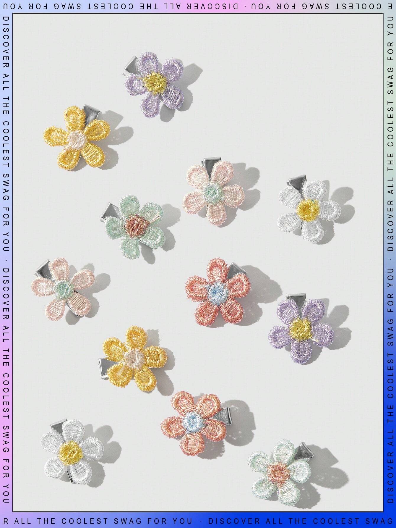 12 Stk Små Hårklemmer med Blomster i Friske Farver & Glitter