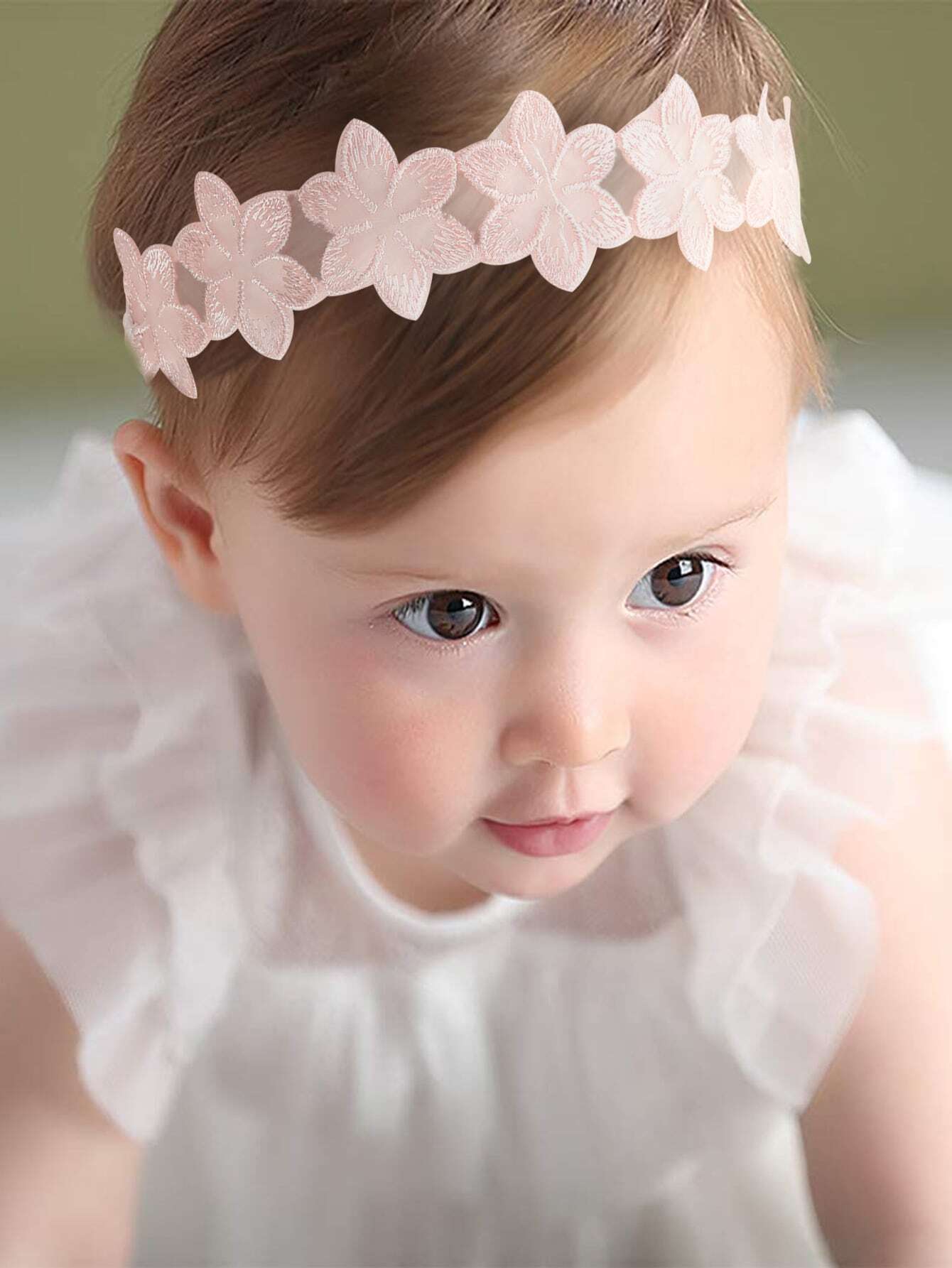 2 stk Baby Hårbånd med Broderede Blomster - i Hvid & Lyserød