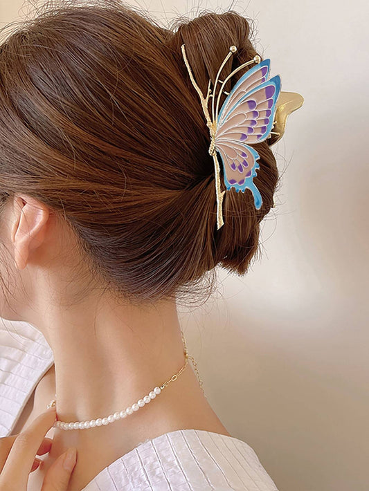 Gylden HÄrklemme med Sommerfugl i Fine Farver