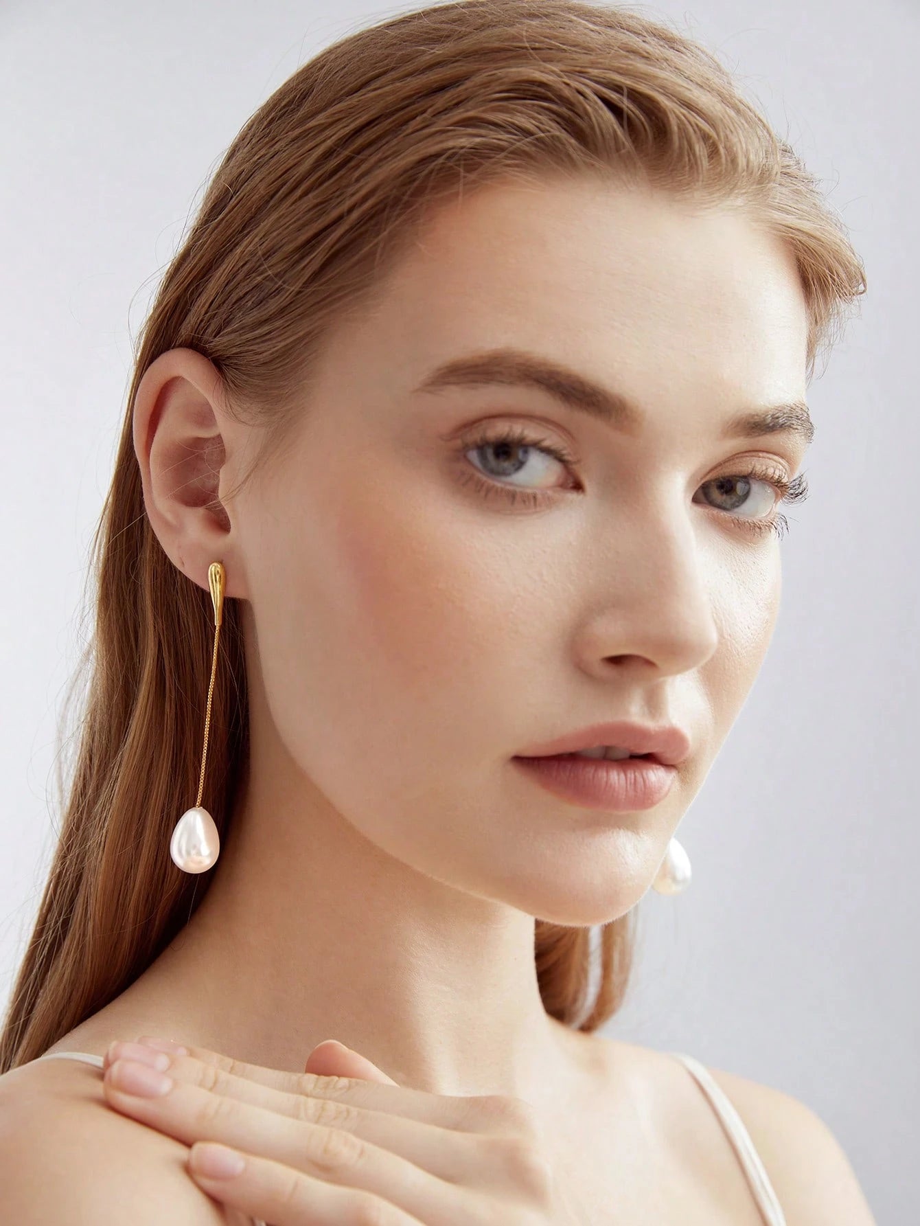 Golden Earrings with White Pearls