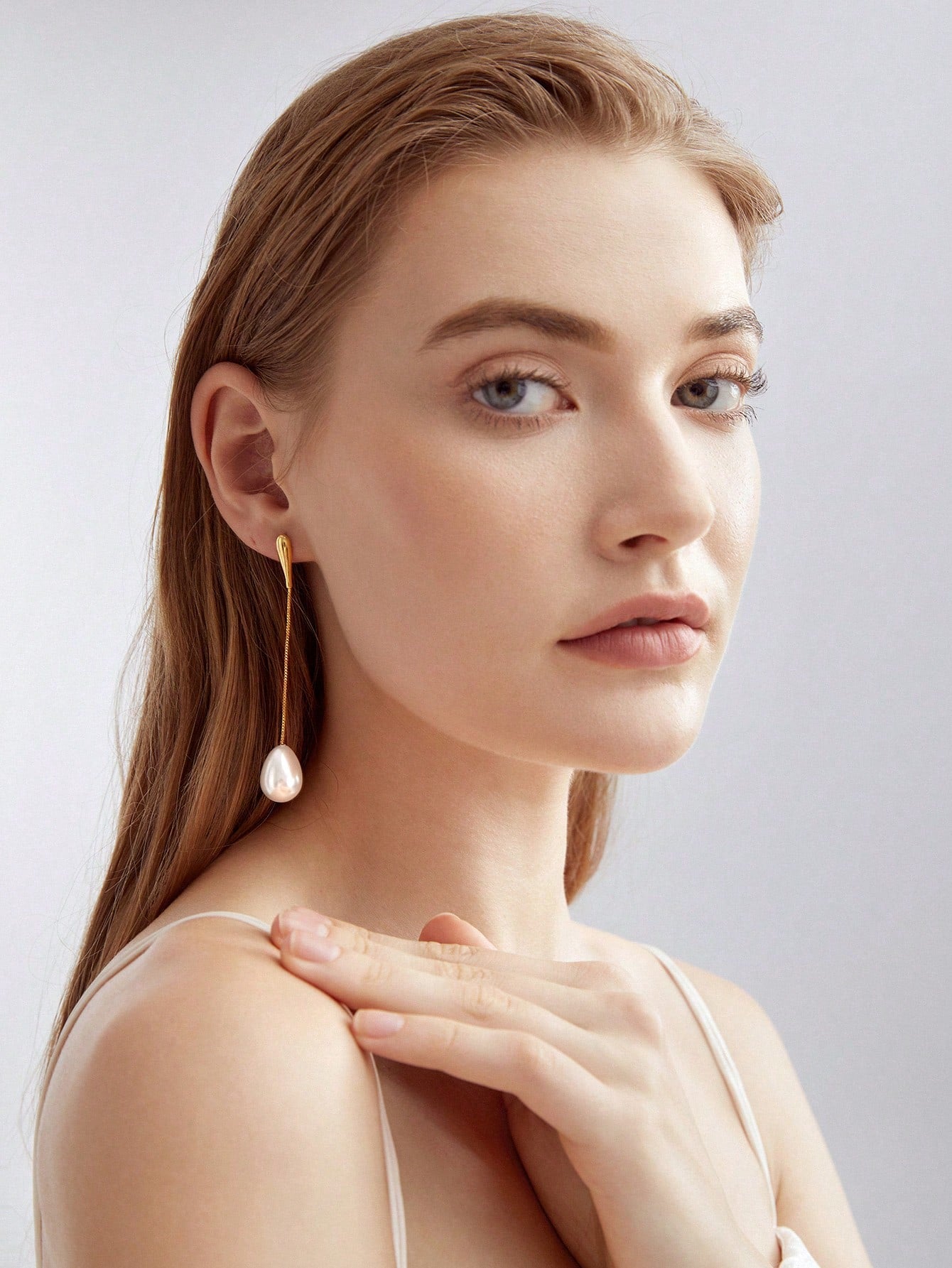 Golden Earrings with White Pearls