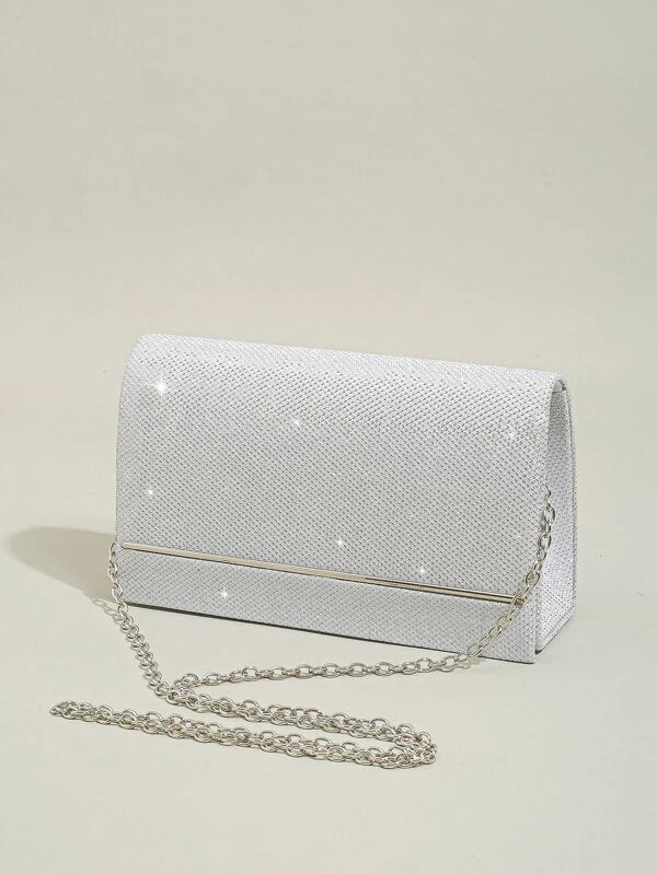 Hvid Clutch Taske med Glitter & SĂžlvkant