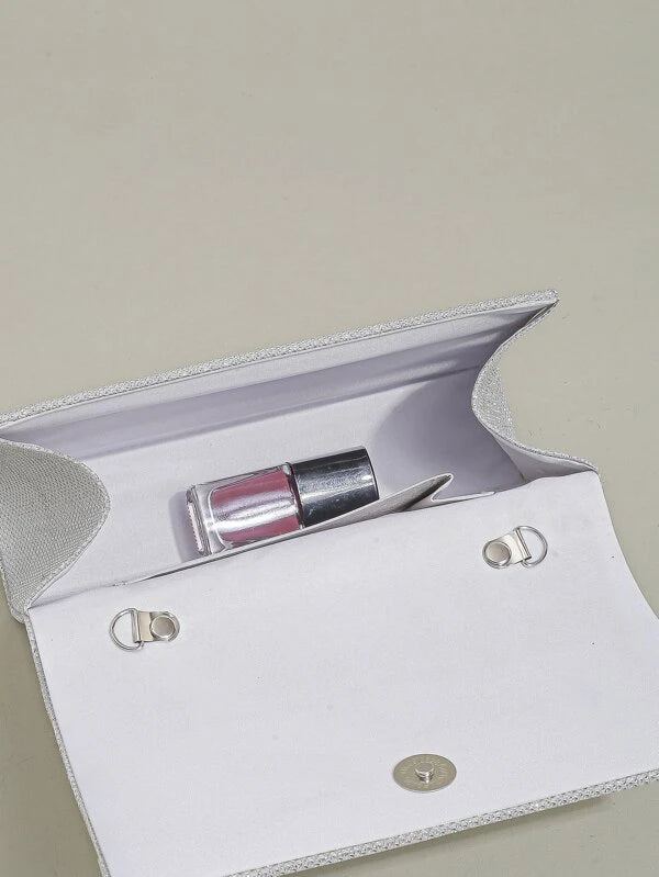 Hvid Clutch Taske med Glitter & Sølvkant