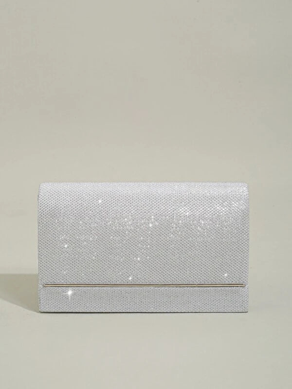 Hvid Clutch Taske med Glitter & Sølvkant