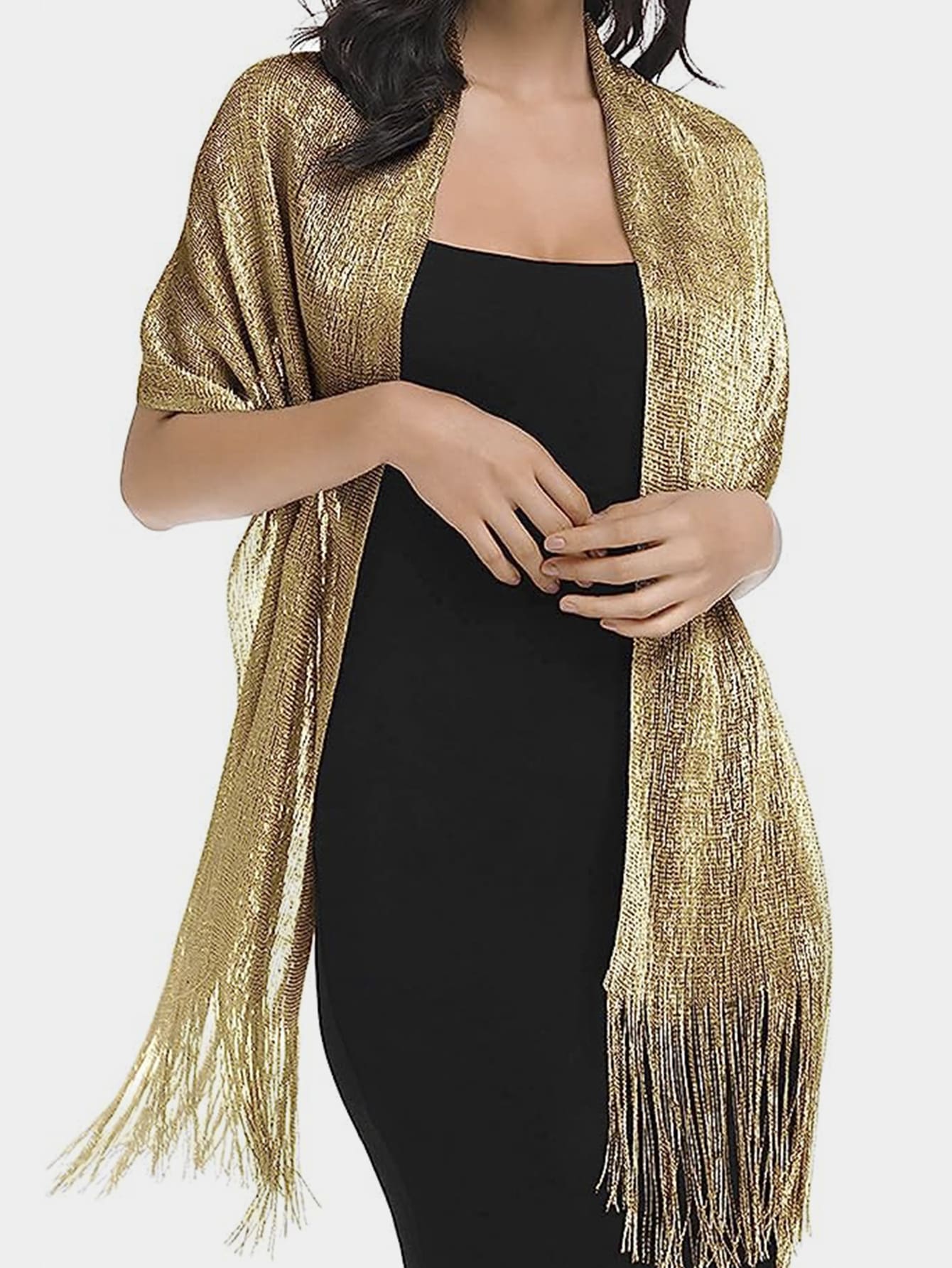 Guld Glitter Tørklæde - Sjal med Frynser