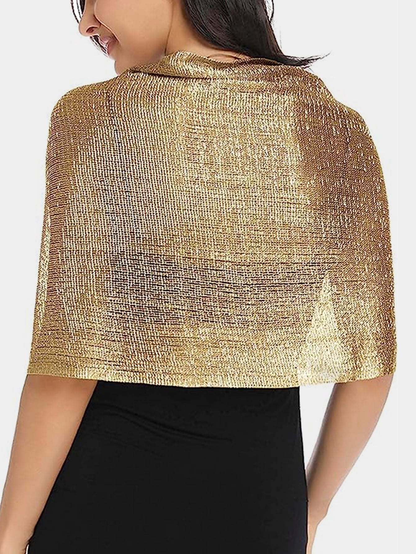 Guld Glitter Tørklæde - Sjal med Frynser & Spænde