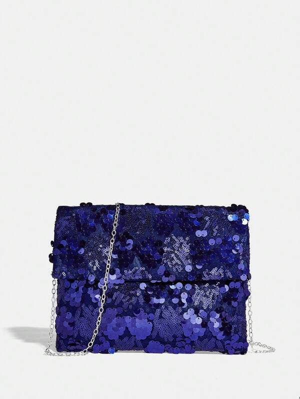 Blå Clutch / Skuldertaske med Pailletter & Glans