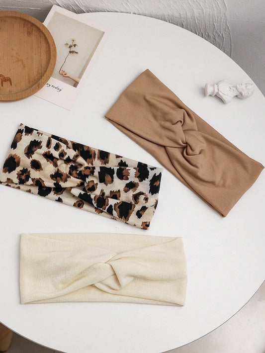 3 Stk Brede Hårbånd med Snoning & Dyreprint