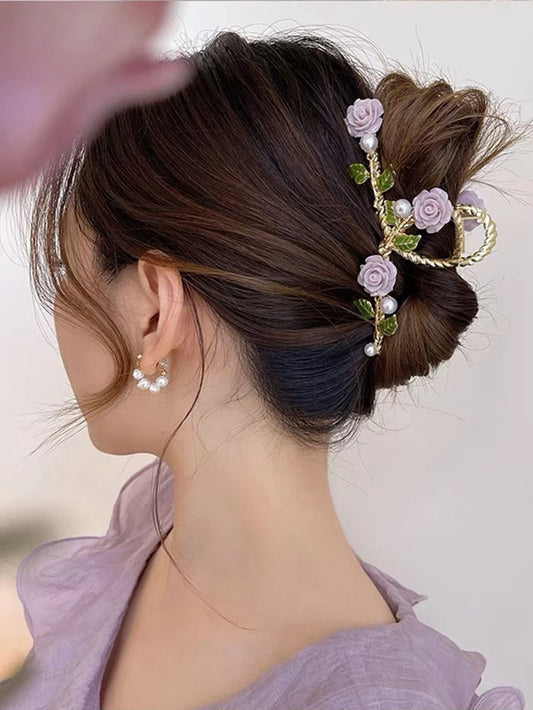 Gylden HÄrklemme med Roser & Perler