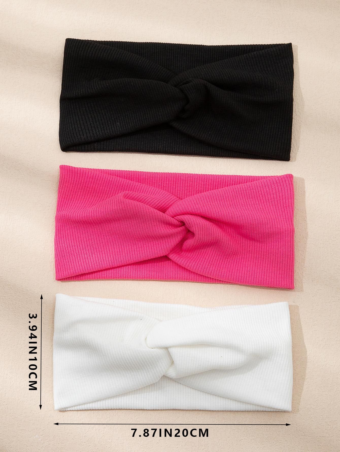 3 Stk Brede Hårbånd - Ribstrik i Sort, Pink & Hvid