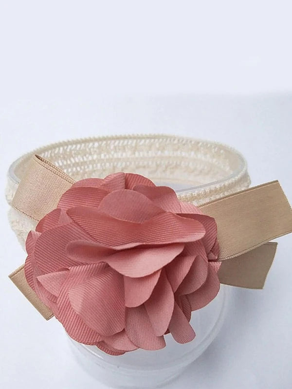 Baby Hårbånd - Rosa Blomst & Sløjfe på Blonde-Hårbånd