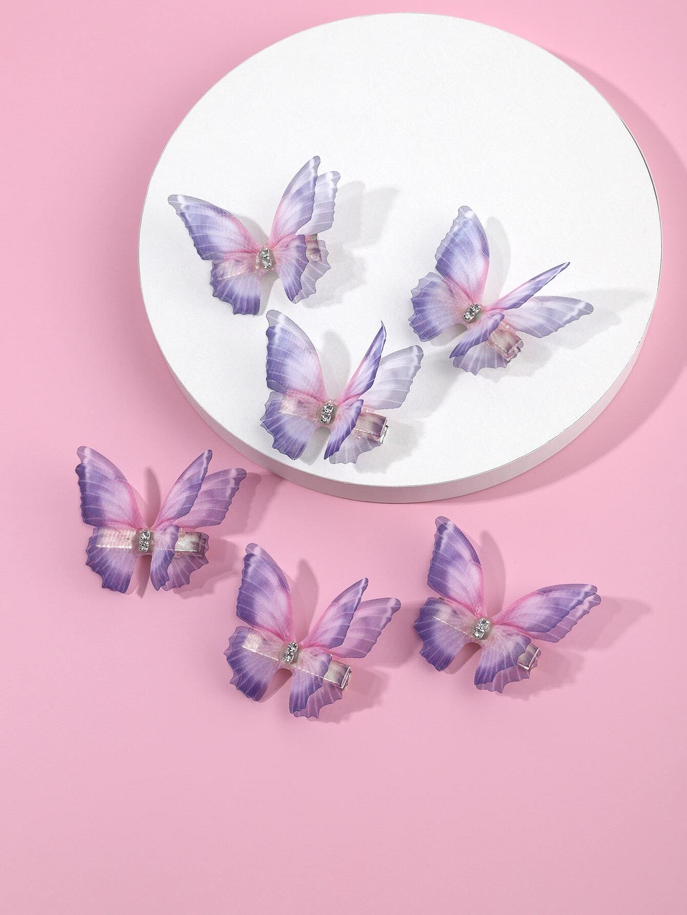 6 Fine Sommerfugle Hårklemmer - i Lilla
