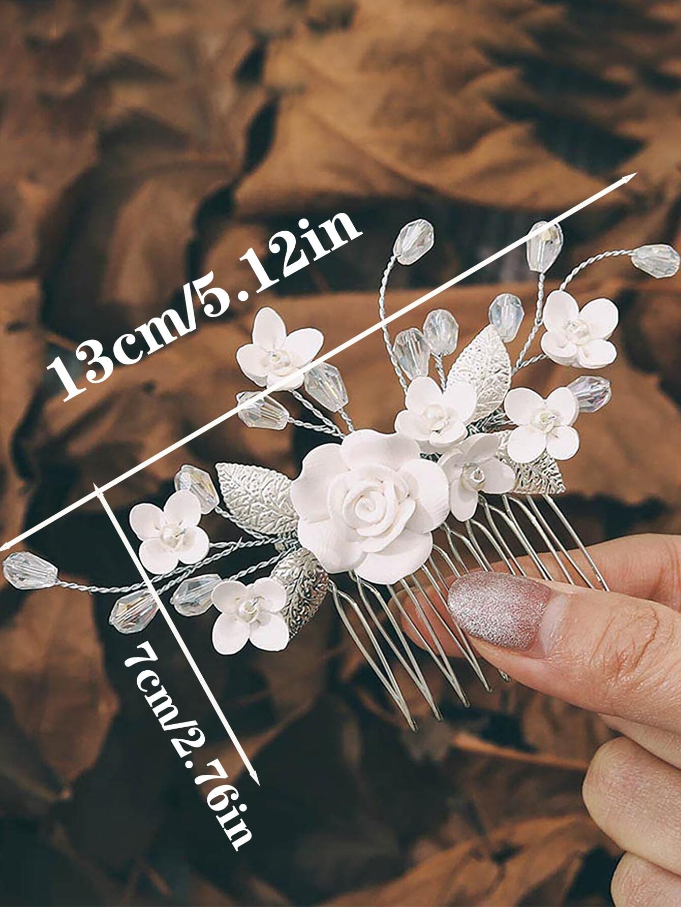 Hårsmykke med Hvide Blomster, Sølv Blade & Perler