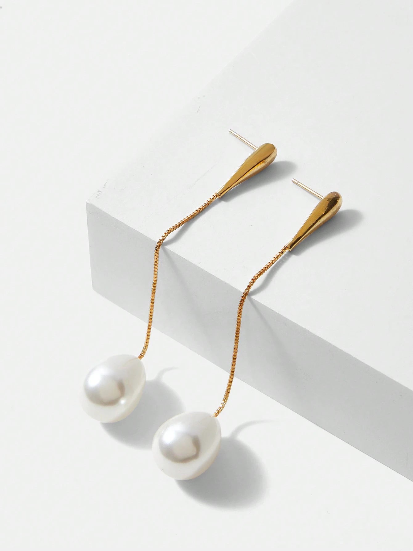 Golden Earrings with White Pearls
